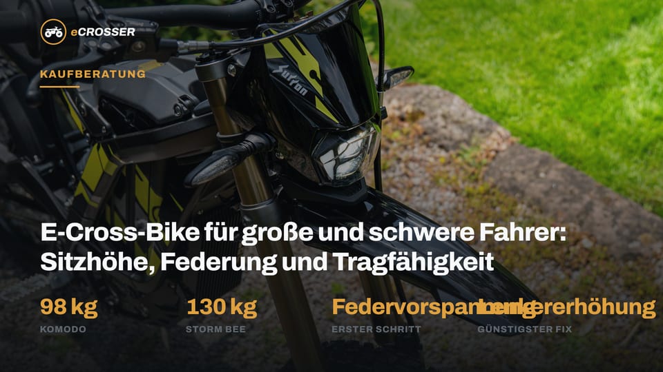 E-Cross-Bike für große und schwere Fahrer: Sitzhöhe, Federung und Tragfähigkeit