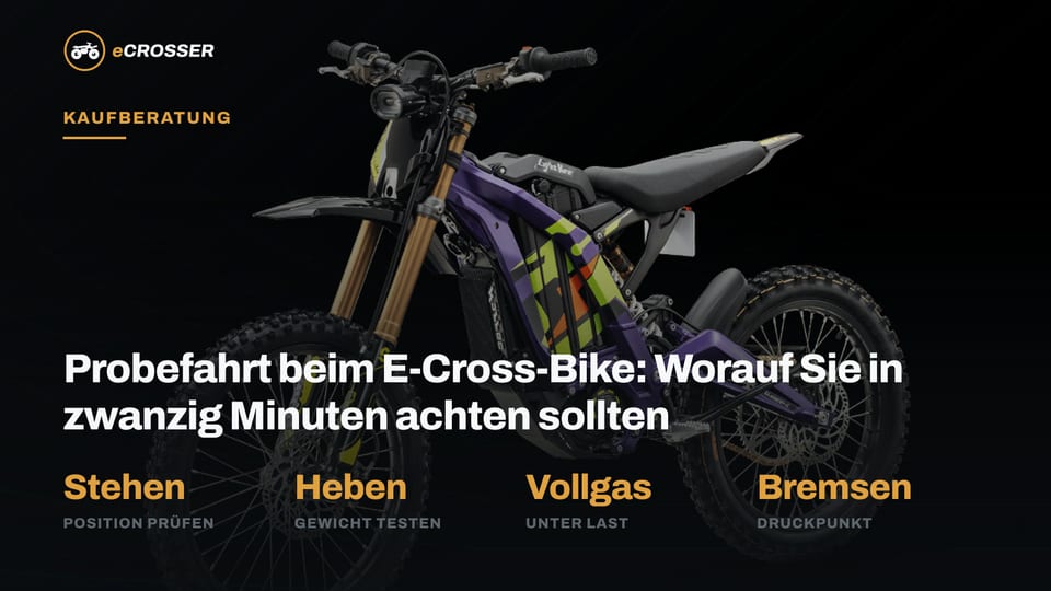 Probefahrt beim E-Cross-Bike: Worauf Sie in zwanzig Minuten achten sollten