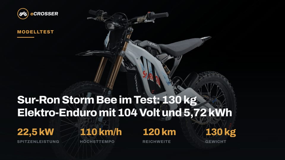 Sur-Ron Storm Bee im Test: 130 kg Elektro-Enduro mit 104 Volt und 5,72 kWh